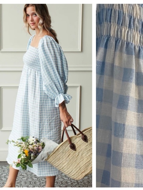 Sleeper Dresses & Skirts - Sleeper Atlanta Linen Midi Dress Blue Gingham Medium